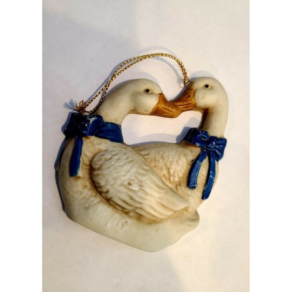 Vintage 80' Ornaments Goose with Blue Ribbon and 2 Clay Round. Set of 3 - Picture 3 of 7